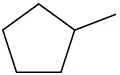 A chemical structure of methylcyclopentane.