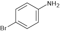 In a benzene ring, C 1 and C 4 are bonded to an amine group and a bromine atom, respectively.