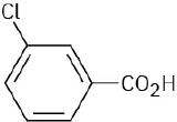 The structure has a benzene ring. C 1 is bonded to a carboxylic acid group. C 3 is bonded to a chlorine atom.