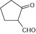 The structure has a cyclopentane ring. C 1 has an oxo group. C 2 is bonded to an aldehyde group.