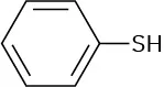 The structure has a benzene ring. C 1 is bonded to an S H group.