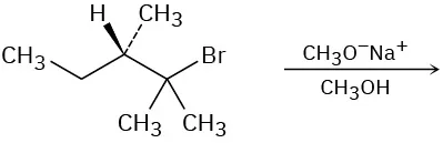 An incomplete reaction between (S)-2-bromo-2,3-dimethylpentane in sodium methoxide and methanol to form unknown product(s).