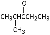 The structure shows a five-carbon chain with, couting from the left, a methyl group on the second and a carbonyl on the third carbon.