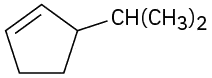 A five-membered ring with a double bond. There is an isopropyl group one carbon away from the double bond