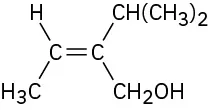 A double bond with H (up) and methyl (down) substituents on the left and isopropyl (up) and hydroxymethyl (down) substituents on the right.