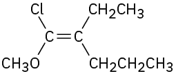 A double bond with chlorine (up) and methoxy (down) substituents on the left and ethyl (up) and n-propyl (down) substituents on the right.