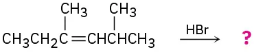 2,4-dimethyl-3-hexene reacts with hydrogen bromide to form unknown product(s).