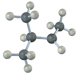 A ball-and-stick model of 2-methylbutane. C 3 has only three bonds total.