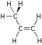 The chemical structure of propene featuring the wedge-dash bonds between hydrogen and C3.
