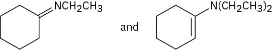 The first structure has cyclohexane double-bonded to N connected to the ethyl group. The second structure has cyclohexene linked to diethylamine at C 1 position.