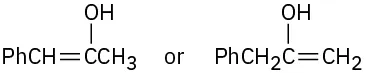 Two alkene structures. C 2 is bonded to hydroxyl and methyl groups but in second structure, C 2 is bonded to hydroxyl and C H 2 P h.