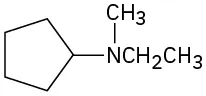 The structure of N-ethyl-N-methylcyclopentylamine. It comprises nitrogen with ethyl, methyl, and cyclopentyl substituents.