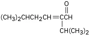 The structure of 2-isopropyl-5-methylhex-2-enal shows a six-carbon membered aldehyde with an isopropyl group on the second and methyl group on the third carbon. The second and third carbons are double-bonded.