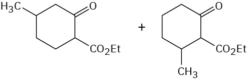 Chemical structures of ethyl-4-methyl-2-oxocyclohexanecarboxylate and ethyl-2-methyl-6-oxocyclohexanecarboxylate.