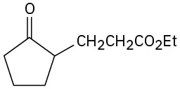 The structure of cyclopentanone with C H 2 C H 2 C O O E t on second carbon.