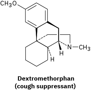 The wedge-dash structure of dextromethorphan (cough suppressant).