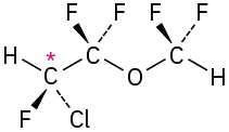 The wedge-dash structure of enflurane. C1 is labeled with asterisk.