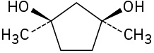 In a cyclopentane ring, C1 and C3 are each wedge bonded to a hydroxyl group and dash bonded to a methyl group.