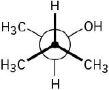 Newman projection of a 4-carbon chain with front carbon hydrogen, methyl, and methyl substituents (clockwise). The back carbon has hydroxyl, hydrogen, and methyl substituents (clockwise).