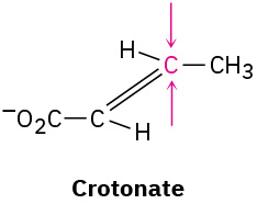 The structure of crotonate. Two arrows, one from the top and the other from bottom, point toward C3.