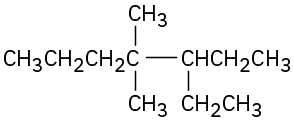 The molecular structure of 3-ethyl-4,4-dimethylheptane featuring a seven carbon chain.