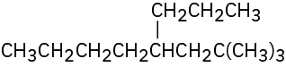 The molecular structure of 2,2-dimethyl-4-propyloctane featuring an eight-carbon chain.