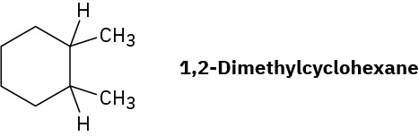 The chemical structure of 1,2-dimethylcyclohexane is represented.