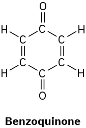 Structural formula of benzoquinone, a six-membered ring with carbonyl groups at C 1 and C 4 and double bonds at C 2 and C 5.