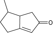 Line-bond structure of two fused cyclopentanes. One pentane has a double bond and a carbonyl group, the other has a methyl substituent.