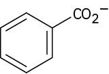 The chemical structure of benzoate anion where a carboxylate group COO- is attached to a benzene ring.