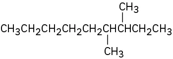 The molecular structure of 3,4-dimethylnonane is represented featuring a nine-carbon chain.