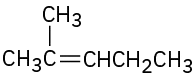 The condensed structural formula has a 5-carbon chain. C2 is double bonded to C3 and single bonded to a methyl group.