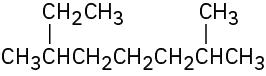 The molecular structure of 2,6-dimethyloctane featuring a an eight-carbon chain.