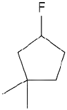 The structure of 3-fluoro-1,1-dimethylcyclopentane.