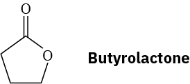 The structure of butyrolactone comprises of a five-membered ring with one oxygen and four carbon atoms. The carbon adjacent to oxygen is a carbonyl group.
