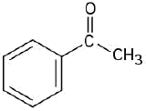 The structure of acetophenone shows a benzene ring in which the first carbon is single-bonded to acetyl group (C O C H 3).