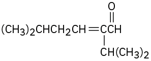The structure of 2-isopropyl-5-methylhex-2-enal shows a six-carbon membered aldehyde with an isopropyl group on the second and methyl group on the third carbon. The second and third carbons are double-bonded.