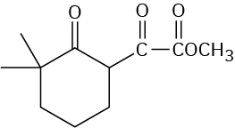The structure shows cyclohexanone bonded to two methyls at C 5 and C O C O O C H 3 at C 2.