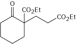 The structure shows a cyclohexanone ring connected to C O O E t and C H 2 C H 2 C O O E t groups at the first carbon.