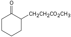 The structure of cyclohexanone with C H 2 C H 2 C O O C H 3 on the second carbon.