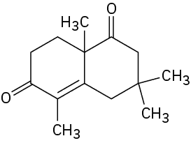 Bicyclo [4.4.0] dec-1-ene، با گروه های اکسو در C 3 و C 7، گروه های متیل در C 2 و C 6 و دو گروه متیل در C 9.