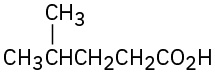 The structure of 4-methylpentanoic acid, a five-carbon chain with a methyl group attached to C 4. C 1 is part of the C O O H group.