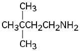 The structure of a four-carbon chain with an amino group on C 1 and two methyl groups on C 3.