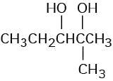 The condensed structural formula has a 5-carbon chain. C2 is bonded to a hydroxyl group and a methyl group. C3 is bonded to a hydroxyl group.