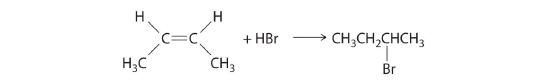 Butene reacts with HBr to form 2-bromobutane.