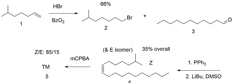 Disparlure synthesis resulting in a Z to E ratio of 85 to 15.