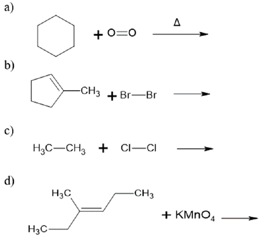 Prelab Question to predict the products of four reactions given