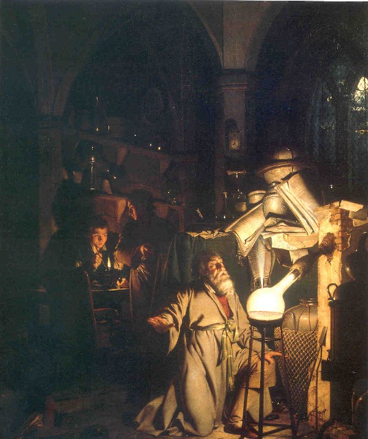 Joseph Wright's painting from 1776 showing The Alchemist Discovering Phosphorus