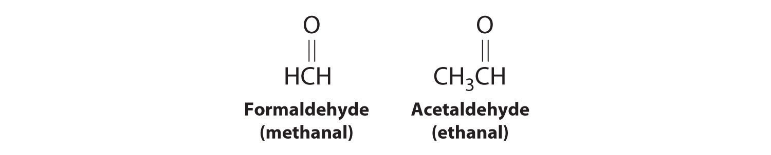 Structural formula of formaldehyde and acetaldehyde. 