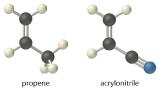 Ball and stick models of propene and acrylonitrile.